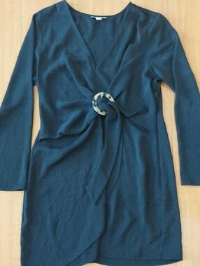 Stunning TOPSHOP Long Sleeve Faux Wrap Dress with Decorative Ring Sz 12